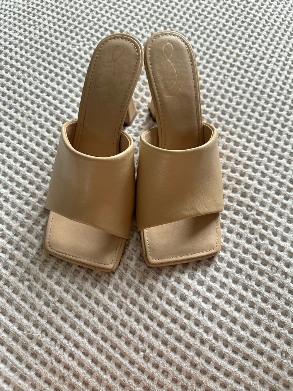 Sam Edelman Square Toe Slide Mules in Light Tan